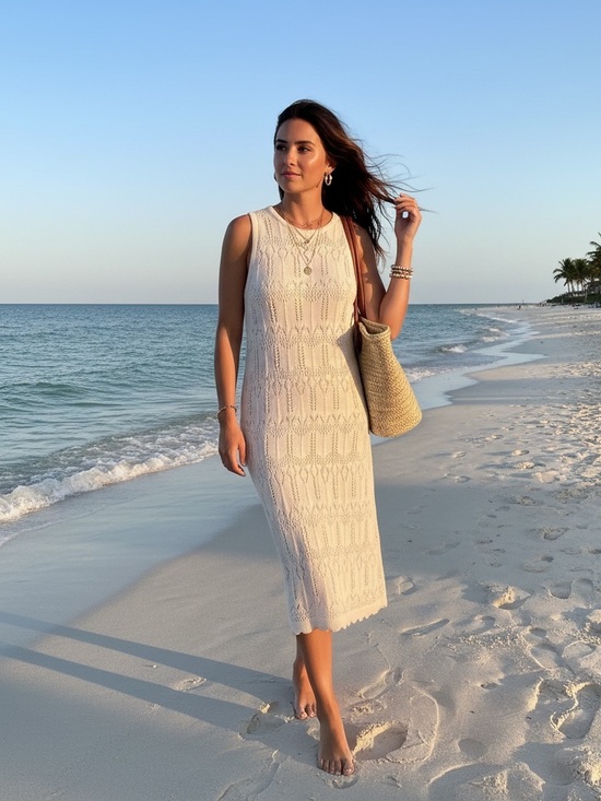 Streetwear Society Dresses & Skirts - Streetwear Society Hollow Out Crochet Ivory Knit Dress/Cover Up SZ XL